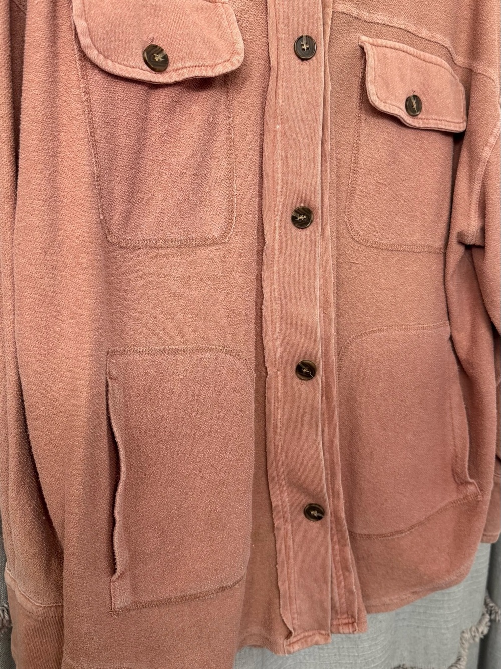 Mustard Seed Distressed Woman's Dusty Rose Button Up Long Sleeve Shirt-SIZE M - Picture 3 of 5
